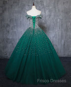 Emerald Green Sequin Formal Prom Dress Beaded Quinceanera Dress, Sweet 16 Dress