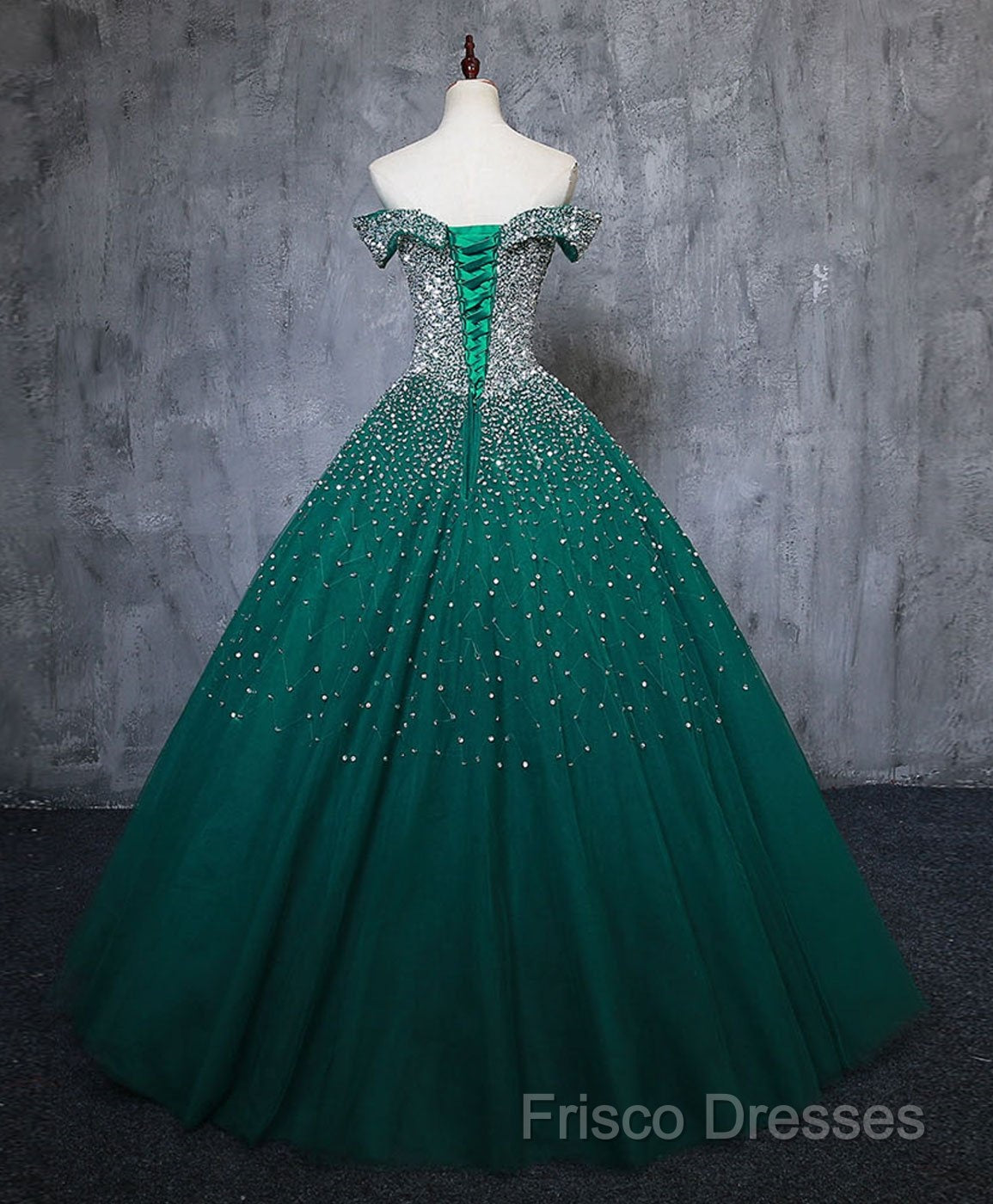 Emerald Green Sequin Formal Prom Dress Beaded Quinceanera Dress, Sweet 16 Dress