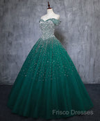 Emerald Green Sequin Formal Prom Dress Beaded Quinceanera Dress, Sweet 16 Dress