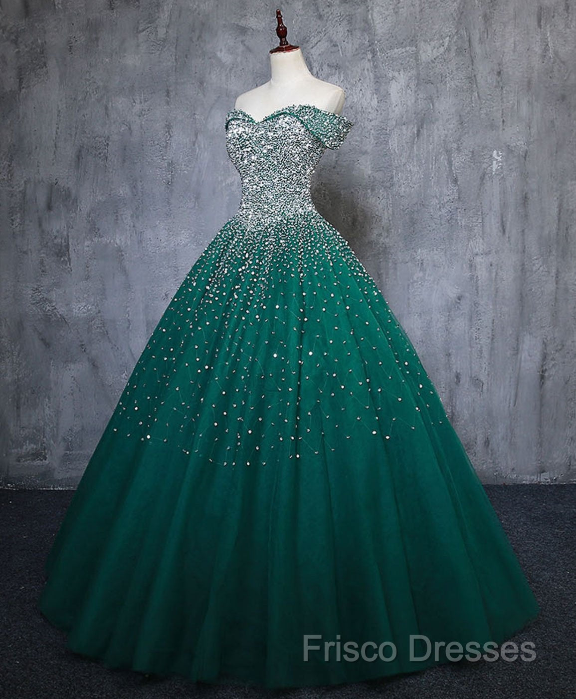 Emerald Green Sequin Formal Prom Dress Beaded Quinceanera Dress, Sweet 16 Dress