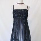 Empire Dress Vintage Silver And Black Glitter Ombre Beaded High-Waisted Long Tulle Prom Dress Evening Dress Party Dress