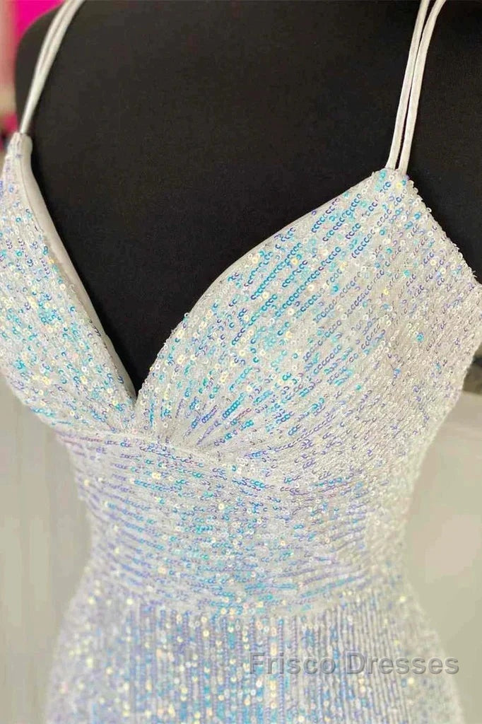 Empire Mermaid White Sequin V-Neck Formal Prom Dress Secondary image