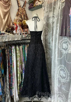 Enchanted Black A-Line Ball Gown Chiffon&Tulle Princess Halter Open Back Design For Galas & Formal Events