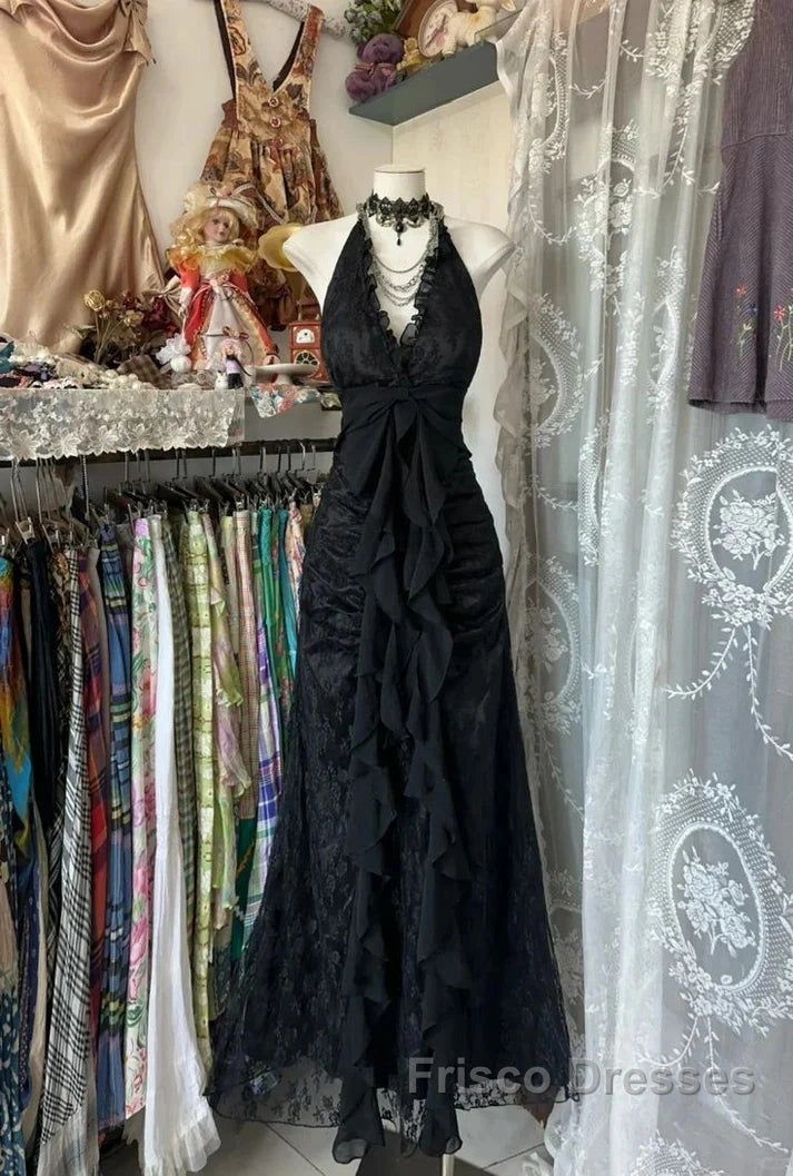 Enchanted Black A-Line Ball Gown Chiffon&Tulle Princess Halter Open Back Design For Galas & Formal Events