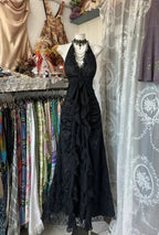 Sweet Black Halter A-Line Chiffon&Tulle Open Back Prom Dresses Birthday Dresses