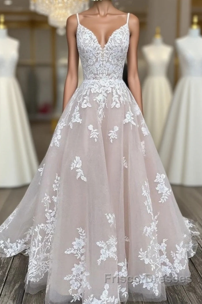 Engagement Wedding Dress In Color Formal Wedding Dress Court Train A-Line Spaghetti Strap Sweetheart Lace With Buttons Appliques Main image