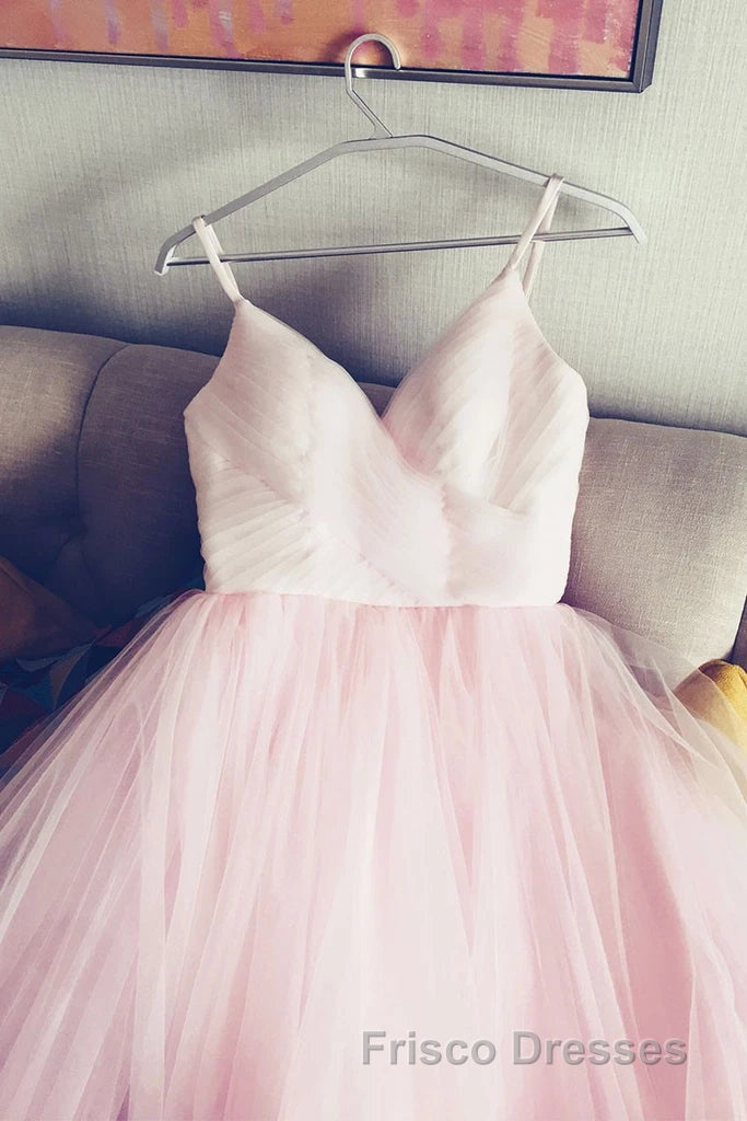 Light Pink Spaghetti Straps Tulle Long Formal Prom Dress, Puffy Party Dress Secondary image