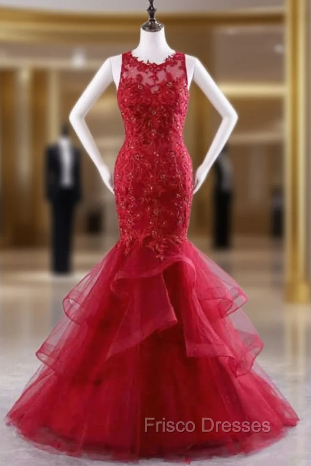 Evening Dress Red Formal Prom Dress Lace Formal Prom Dress Mermaid Formal Prom Dress Main image