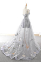 Gray Long Formal Prom Dress with Butterfly, New Arrival Unique Evening Dress