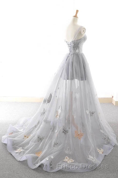 Gray Long Formal Prom Dress with Butterfly, New Arrival Unique Evening Dress
