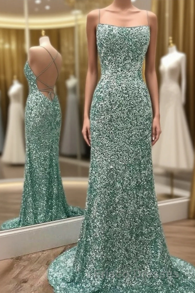 Sparkly Mint Sequin Mermaid Long Party Formal Prom Dress for Women, Shiny Evening Dress Main image