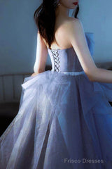Blue Sweetheart Sleeveless Floor Length Sparkly Evening Prom Dresses with Belt