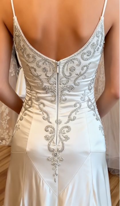 Exquisite Ivory Mermaid Long Wedding Dresses Appliques Satin Bridal Dress