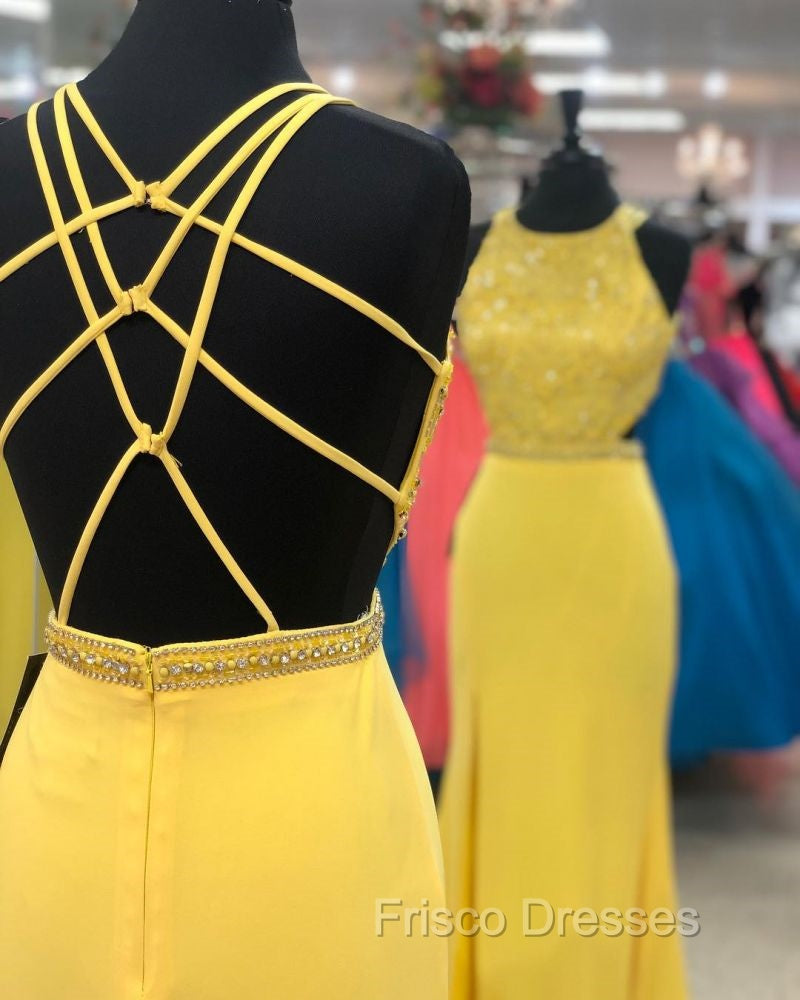 Exquisite Jewel Sleeveless Beading Formal Prom Party Gowns| Chic Front Slit Long Formal Prom Gown
