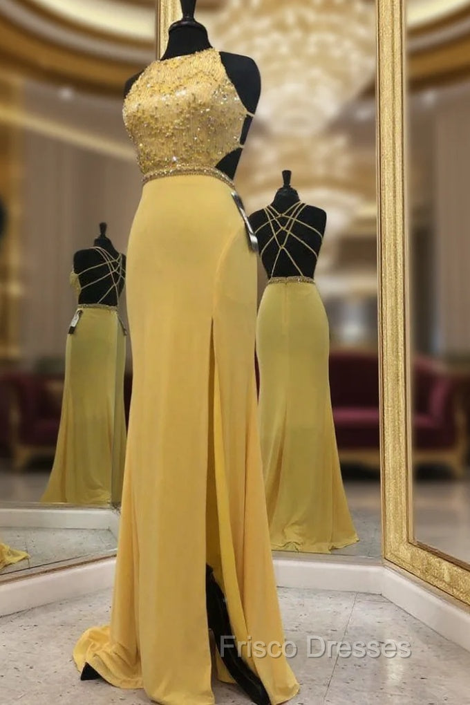 Exquisite Jewel Sleeveless Beading Formal Prom Party Gowns| Chic Front Slit Long Formal Prom Gown Main image