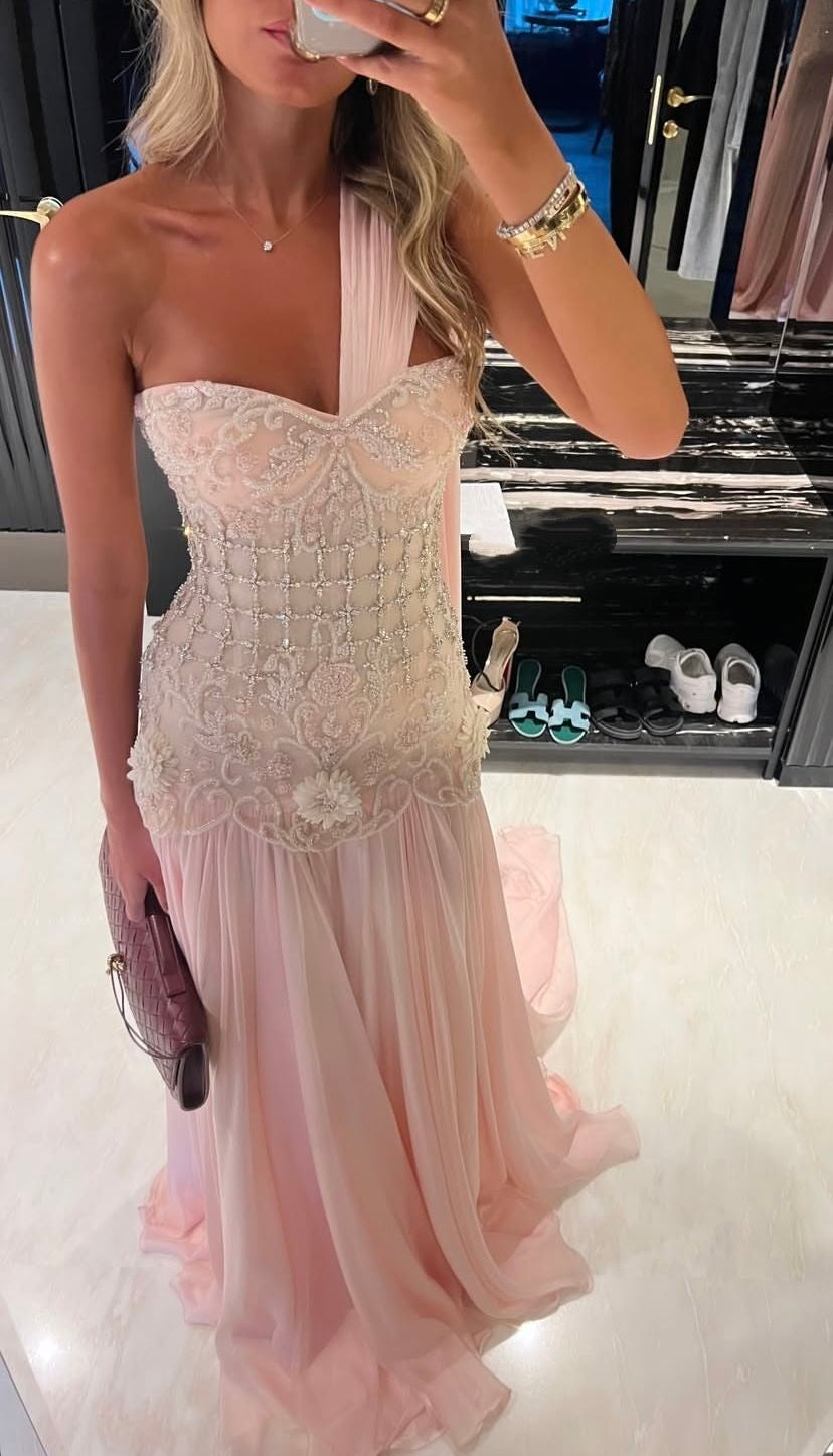 Exquisite Mermaid One Shoulder Pink Chiffon With Silver Beaded Prom Dr Frisco Dresses Exquisite Mermaid One Shoulder Pink Chiffon With Silver Beaded Prom Dr Frisco Dresses