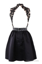 Exquisite Short High Neck Satin Homecoming Dress With Beaded