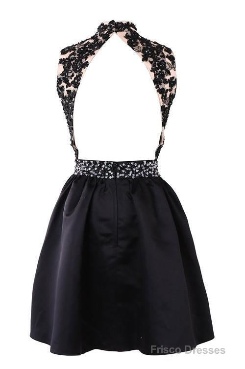 Exquisite Short High Neck Satin Homecoming Dress With Beaded