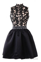 Exquisite Short High Neck Satin Homecoming Dress With Beaded