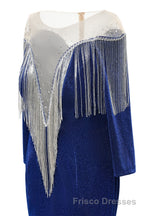 Deep V-neck Shiny Royal Blue Long sleeves Mermaid Formal Prom Dresses