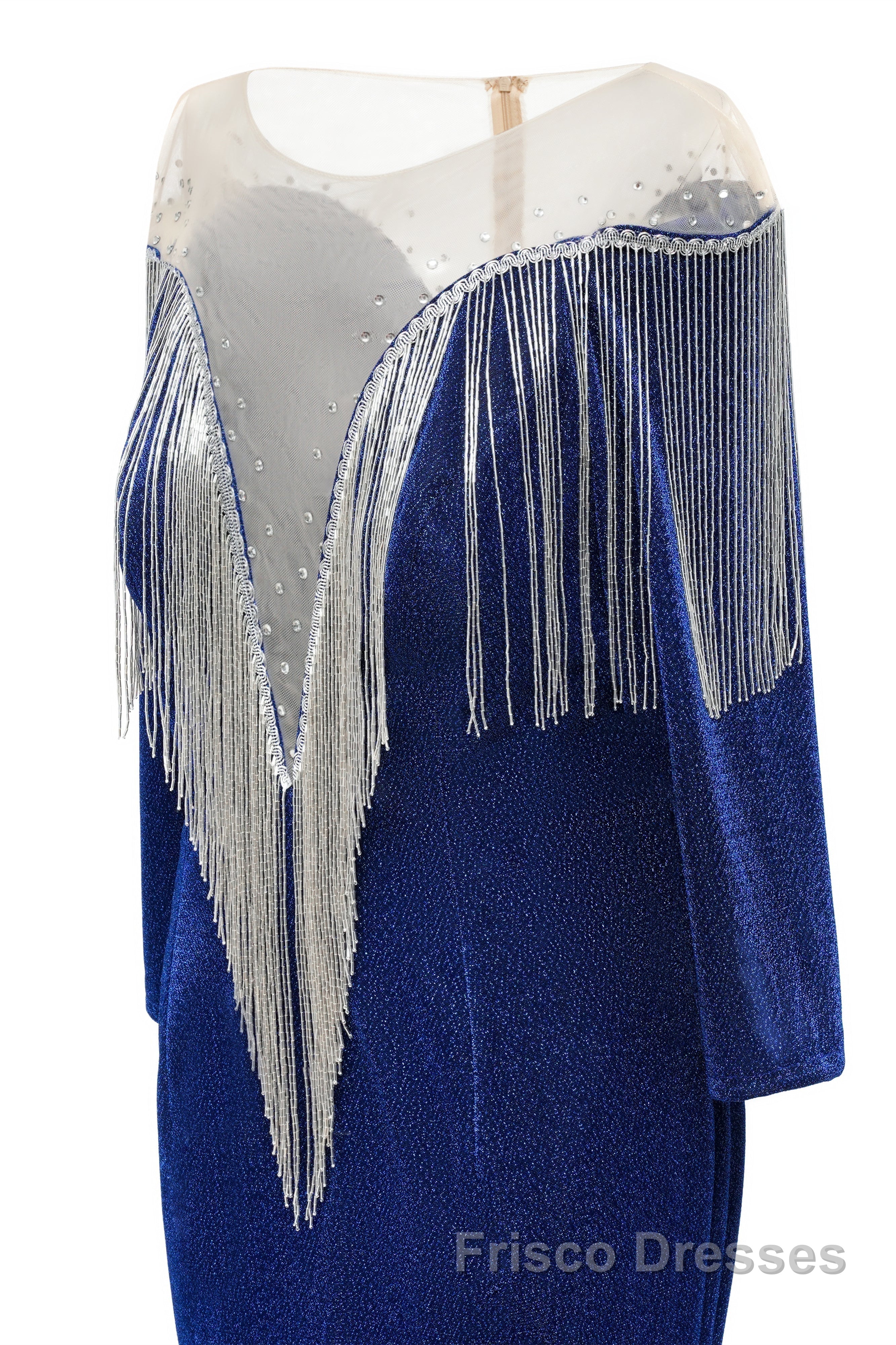 Deep V-neck Shiny Royal Blue Long sleeves Mermaid Formal Prom Dresses