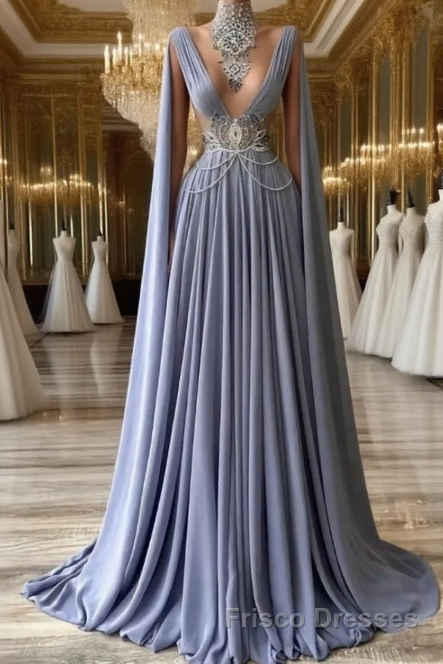 Fabulous High Neck Sleeveless Long 100D-chiffen Formal Prom Dresses With beads Main image