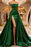 Long A-line Strapless Split Front Sleeveless Formal Prom Dress
