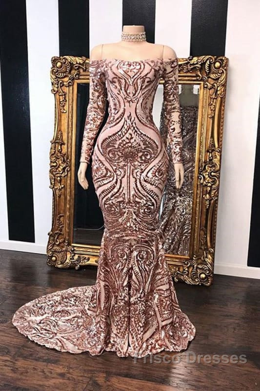 Fabulous Long Sleeve Sequins Mermaid Formal Prom Dress