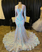 Fabulous Long Sleeves Formal Prom Dresses Mermaid Sequins On Sale