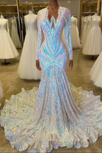 Fabulous Long Sleeves Formal Prom Dresses Mermaid Sequins On Sale