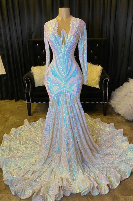 Fabulous Long Sleeves Prom Dress Mermaid Sequins On Sale Main image