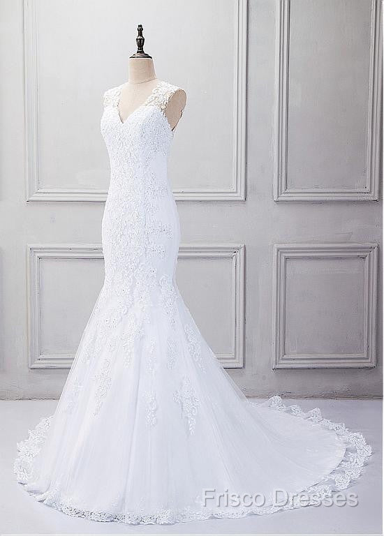 Fabulous Tulle V-Neck Neckline Mermaid Wedding Dress With Beaded Lace Appliques Secondary image