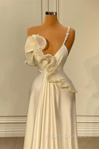 Fabulous White Satin Evening Formal Prom Dress with Ruffles
