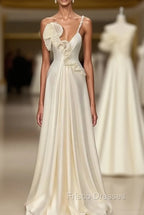 Fabulous White Satin Evening Formal Prom Dress with Ruffles
