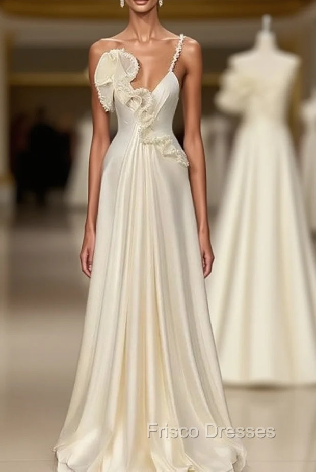 Fabulous White Satin Evening Formal Prom Dress with Ruffles