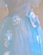 Fairy A Line Blue Floral Formal Prom Dress Formal Dress