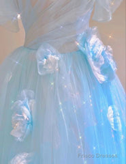 Fairy A Line Blue Floral Prom Dresses Evening Dress