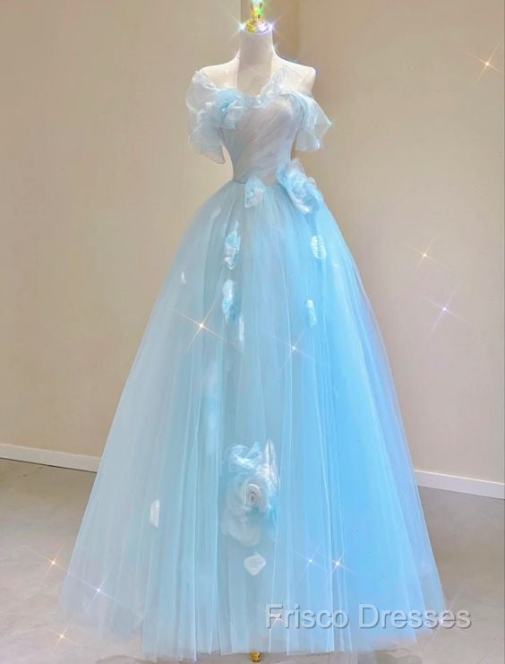 Fairy A Line Blue Floral Formal Prom Dress Formal Dress