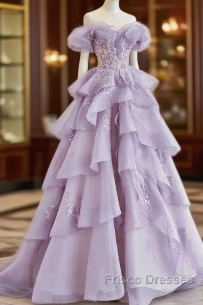 Fairy A Line Off The Shoulder Lilac Formal Prom Dress Evening Dress