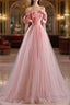 Fairy A Line Off The Shoulder Pink Tulle Formal Prom Dress For Teens