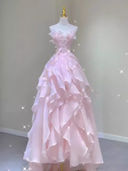 Fairy A Line Sleeveless Pink Long Floral Prom Dress