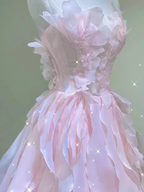 Fairy A Line Sleeveless Pink Long Floral Prom Dress