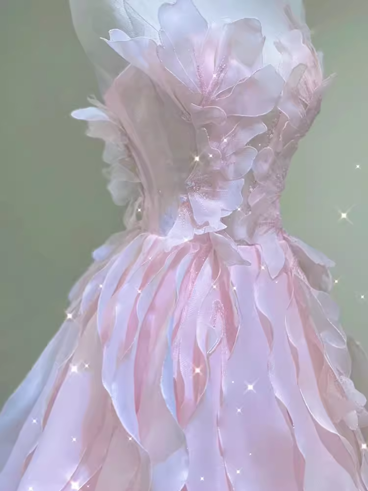 Fairy A Line Sleeveless Pink Long Floral Prom Dress