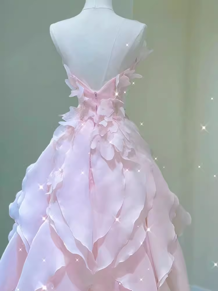 Fairy A Line Sleeveless Pink Long Floral Prom Dress