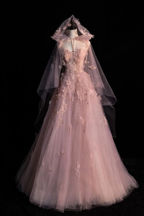 Fairy A Line Spaghetti Straps Pink Tulle Prom Dresses For Teens