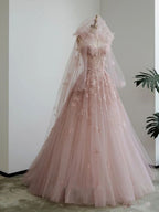 Fairy A Line Spaghetti Straps Pink Tulle Prom Dresses For Teens