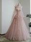 Fairy A Line Spaghetti Straps Pink Tulle Prom Dresses For Teens