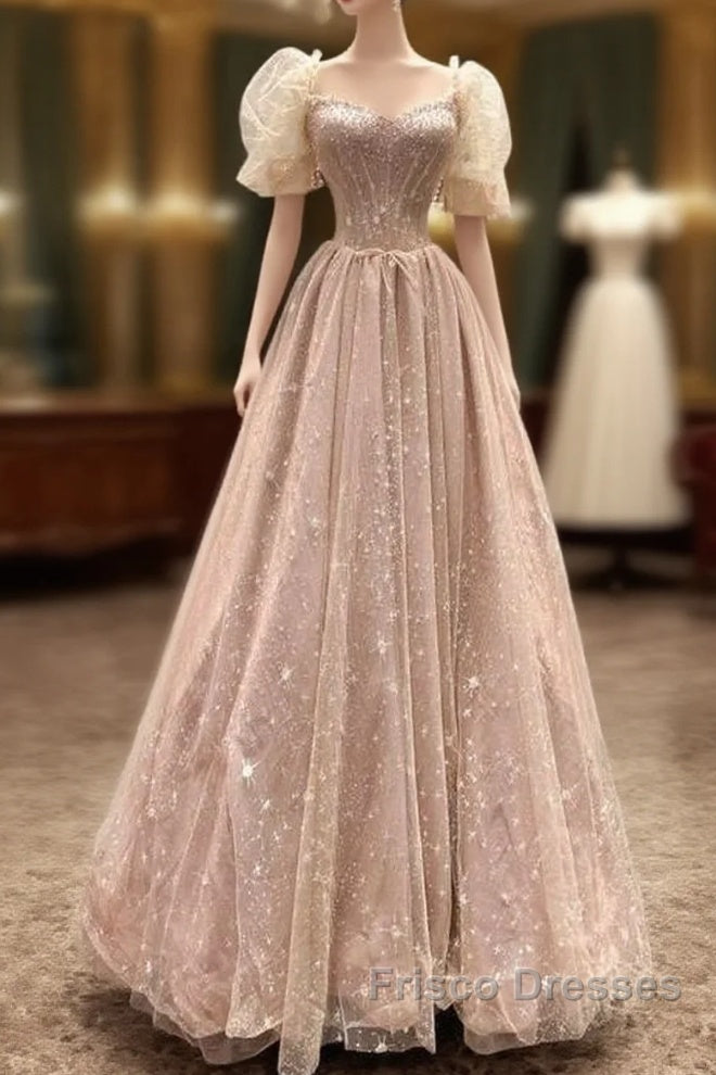 Fairy A Line Square Neckline Pink Tulle Formal Prom Dress For Teens