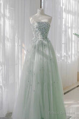 Fairy A Line Strapless Mint Green Long Tulle Prom Dresses 22Th Birthday Outfit