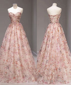 Fairy A Line Strapless Pink Sequin Long Prom Dresses Evening Dress